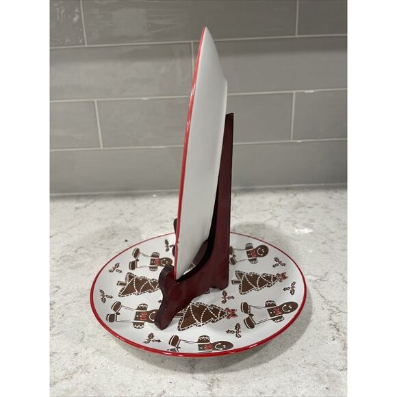 Set of 2 GINGERBREAD COOKIES CHRISTMAS TREE Ceramic 8.5” Salad Plate Eli + Ana - Picture 3 of 8